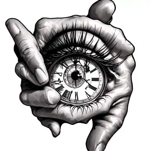 Hand And Arm Tattoo With A My Moms Eye On The Hand And A Clock With Extra Details On My Forearm