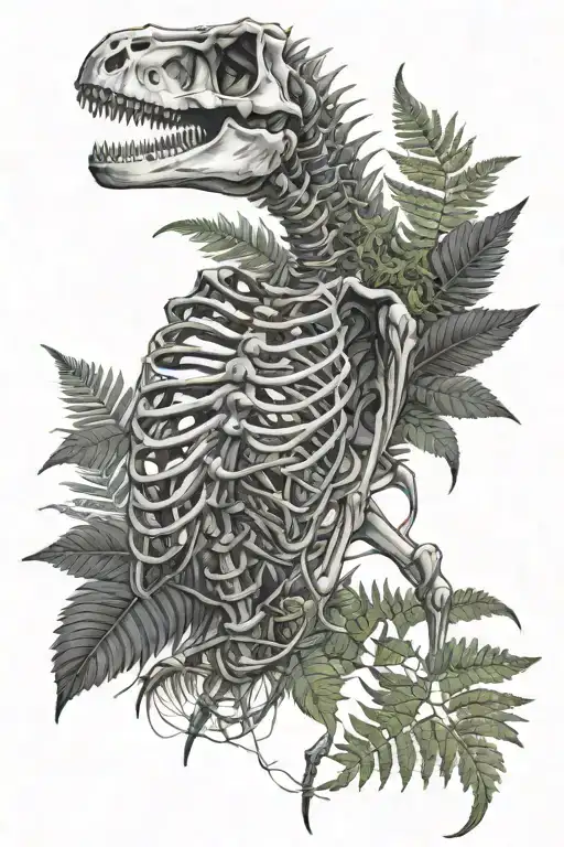 Dino Skeleton In Ferns