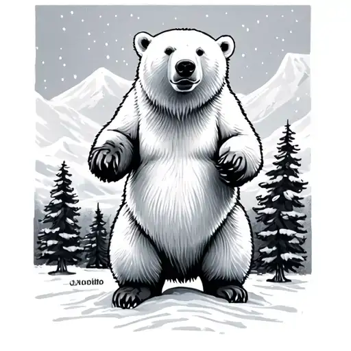 Small Black And White Tattoo Of Partying Polar Bear Standing Up On Upper Arm