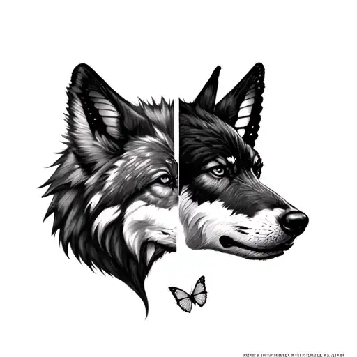 Half Wolf Head Half Butterflies