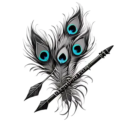 Arrow With Flute & Peacock Feathers