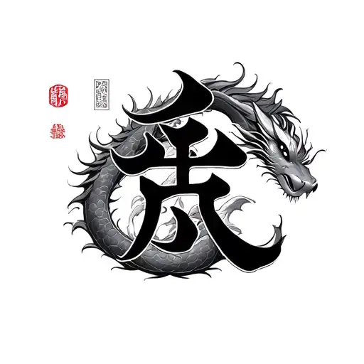 Tattoo In The Style Of The Japanese Kanji For Dragon