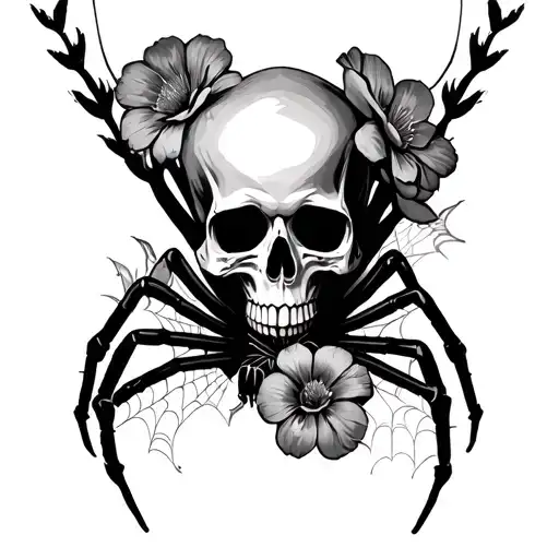 Skull Flowers Spider And Webs