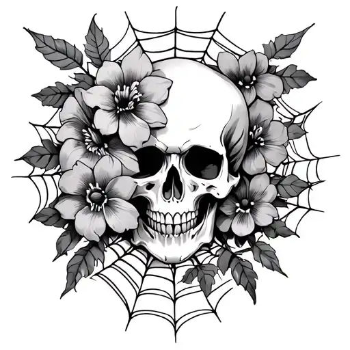 Skull Flowers Spider And Webs