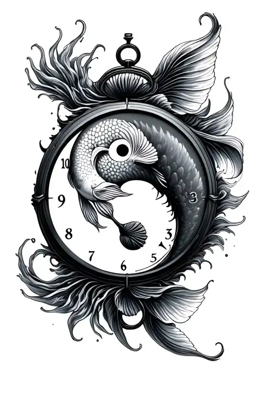 Yin And Yang Fish Swimming Through Clock