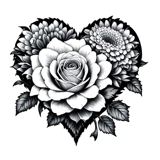 Chrysanthemum And Rose Heart Shape Made Entirely Of Intricate