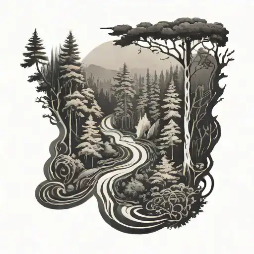 A Winding Road Through A Forest With Hidden Christian Symbols Along The Way