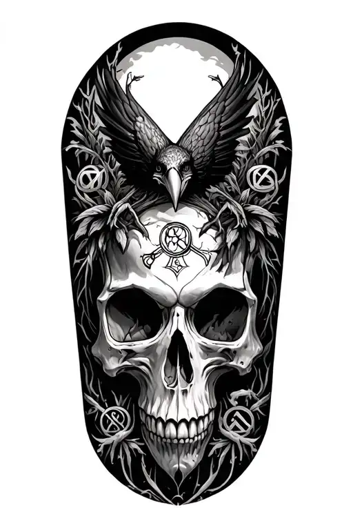 Create Tattoo Design Forest Skull With Undead Crowsurrounded By Mystical Runes An