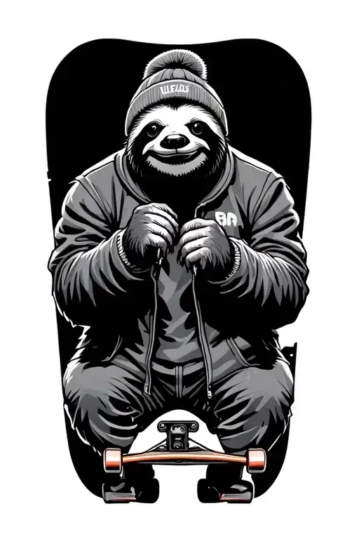 Sloth Gripping Skateboard Beanie Jacket And Baggy Jeans