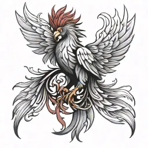 Phoenix With Black-red Feathers In Black And Red Colors