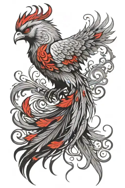 Phoenix With Black And Red Feathers