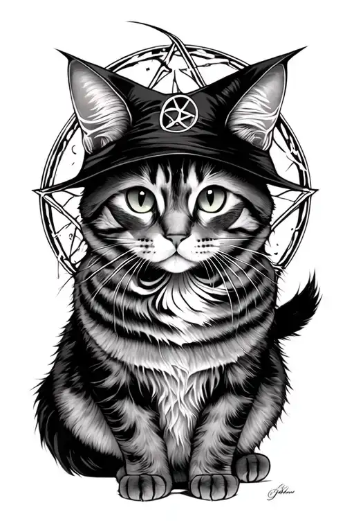 Cat With Witch And Pentacle
