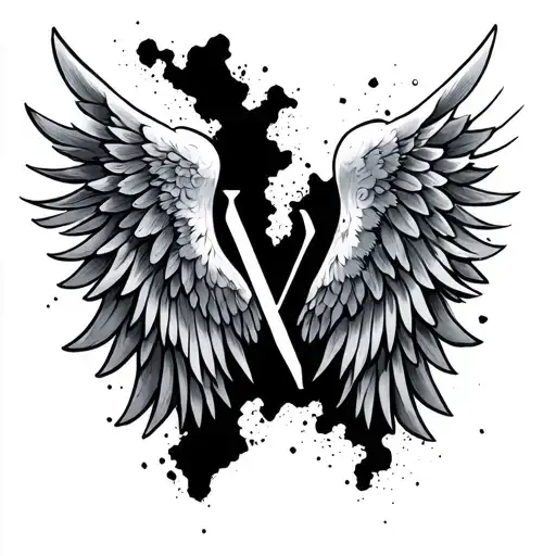 Separate Wings On The Neck With The Initial V