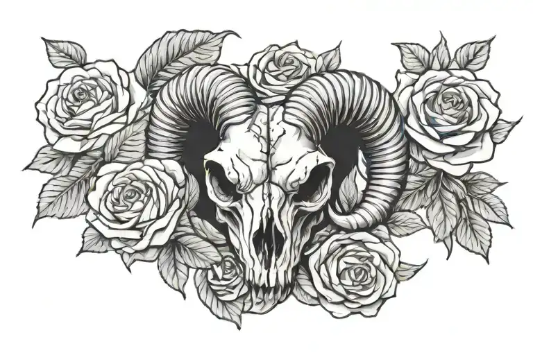 Ram Skull With Roses Blooming