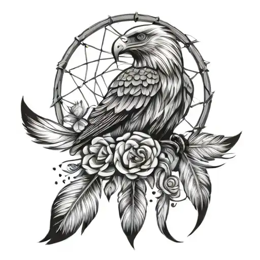 Dreamcatcher With One Rose And An Eagle Feather
