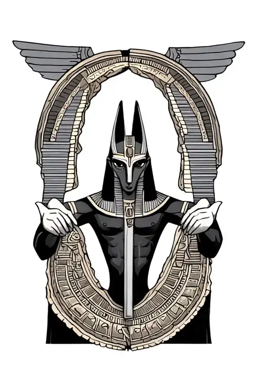 Anubis Holding Egyptian Cross Section