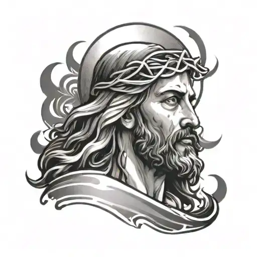 A Stylized Portrait Of Jesus Walking On Water With A Halo Of Light Around His Head