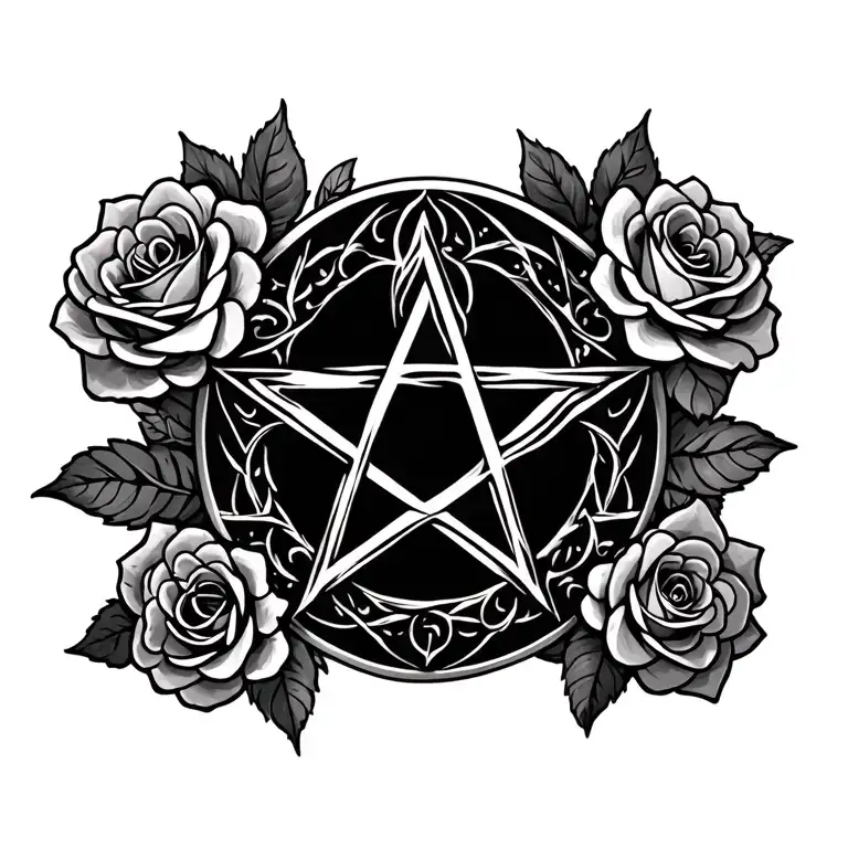 Wiccan Pentgram With Roses