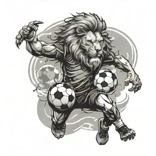 Combine A Lion With A Soccer Ball In A Dynamic And Action-packed Scene