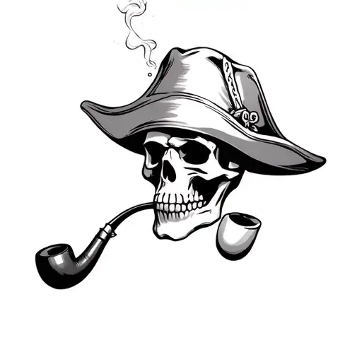 Black And Gray Realistic Tattoo Of A Pirate Skull With Hat Smoking Pipe The Half Light