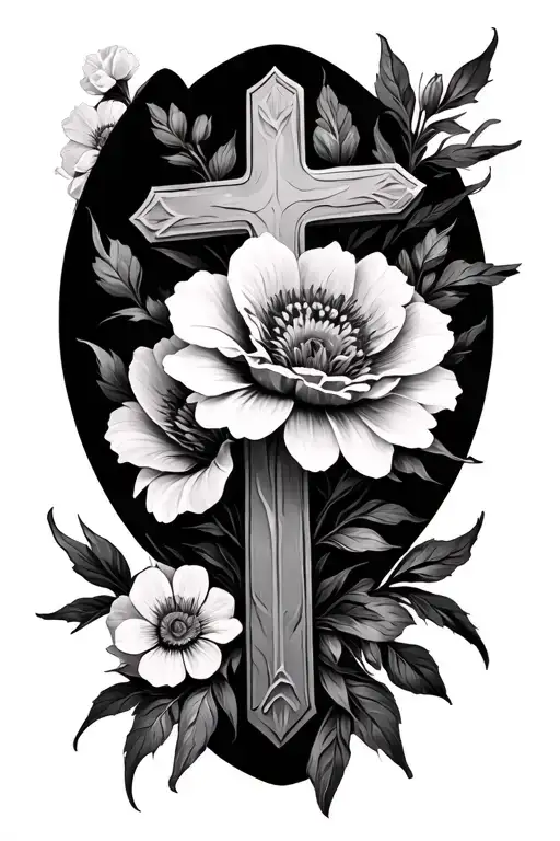 Realistic Cross And Flower Bouquet