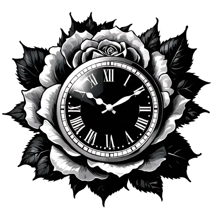 Clock And Rose Intertwined
