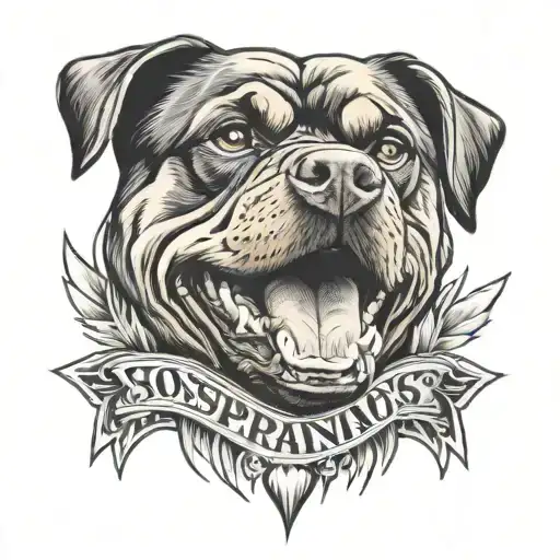 A Design Combining The Sopranos Logo With A Rottweiler In A Black-grey Style