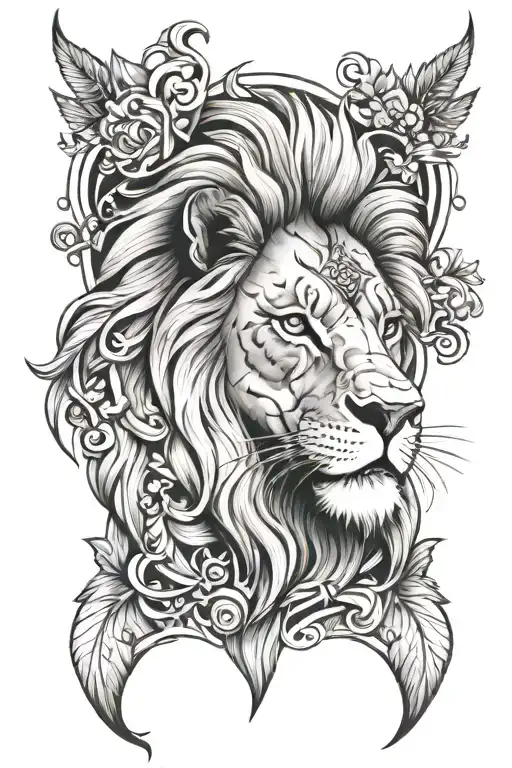 Lion Face Tattoo Design Combining Elements