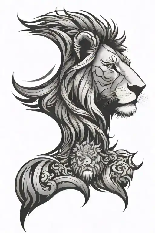 Lion Face Tattoo Design Combining Elements Tribels