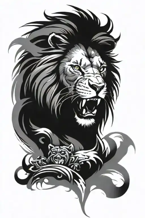 Amazing Angry Lion Face Tattoo Design Incorporating Elements