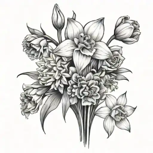 Bouquet Of Daffodils Gerberas And Tulips Black