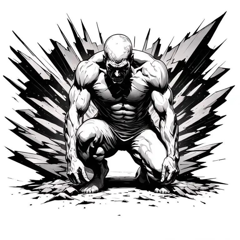 Atlas Kneels In Pain As The World Above Him Fractures Into Shards Of Light And Stone