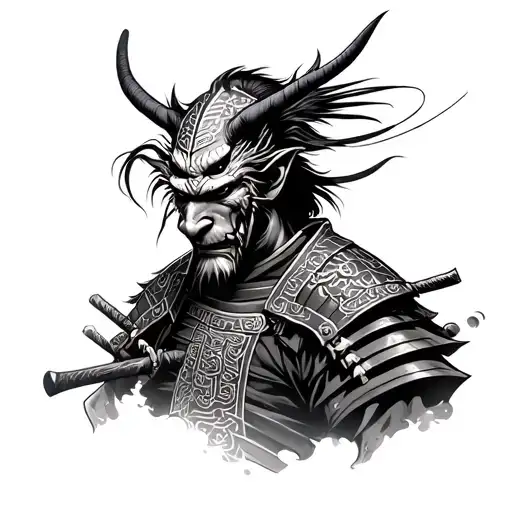 Samurai With Japanese Demon Head