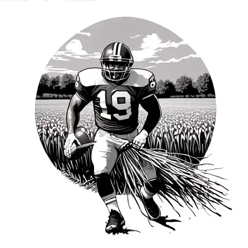 Illustrate A Football Player Harvesting Crops In A Field