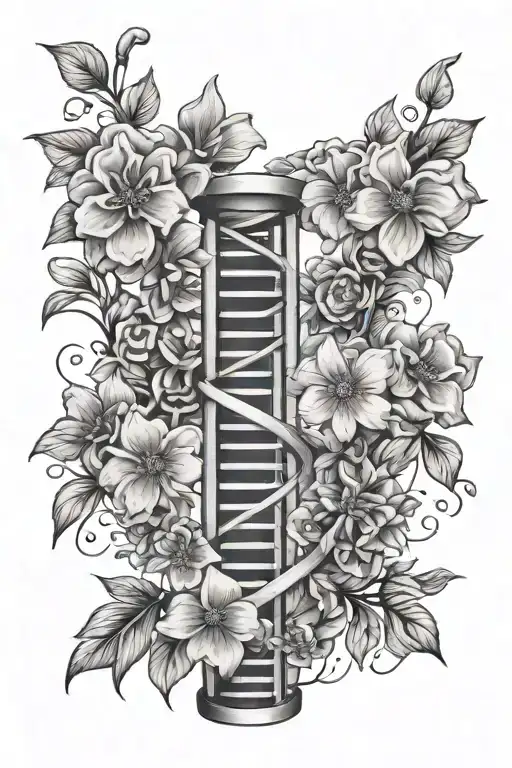 Dna Helix With Flowers Blooming Inside And Off Of It