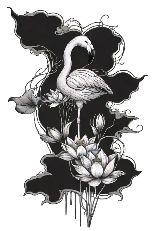 Flamingo And Lotus Flower Growing