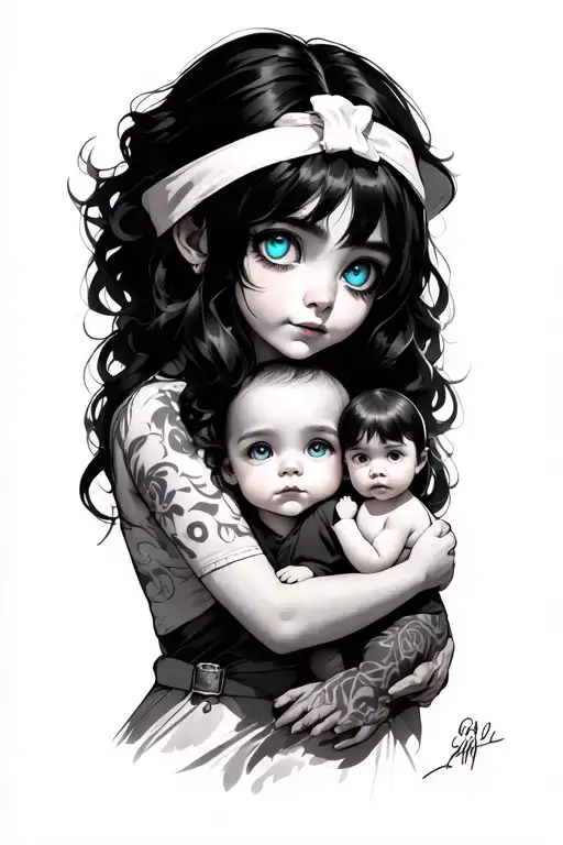 White Strap With Blue Eyes And Her Little One Who Has Just Hatched