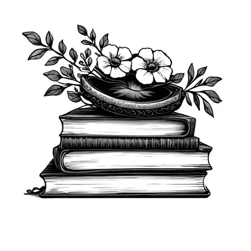 Book Stack And Florals Typwritter