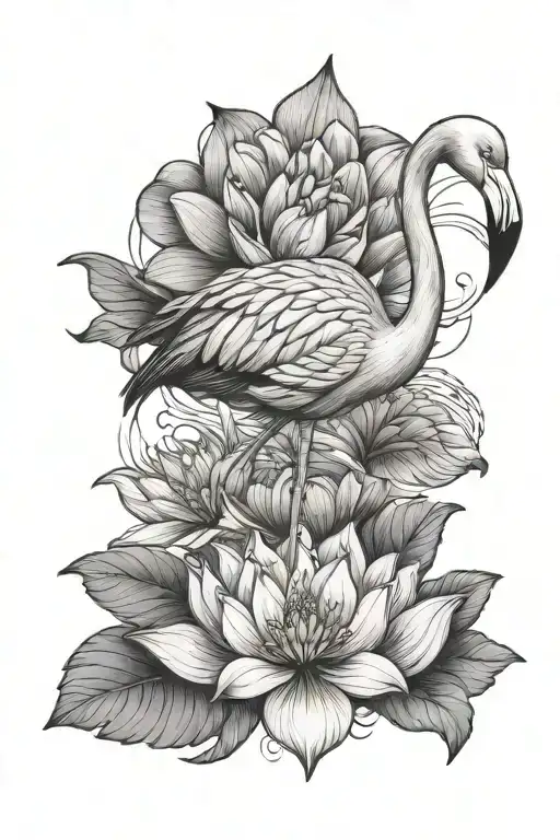 Flamingo Growing Out Of Lotus Flower