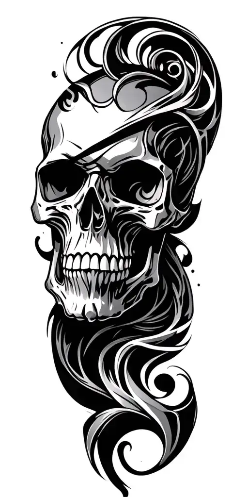 Skull Bio Mechanical Sleeve With Swirls And Tribalism Black And Grey High Concept Art