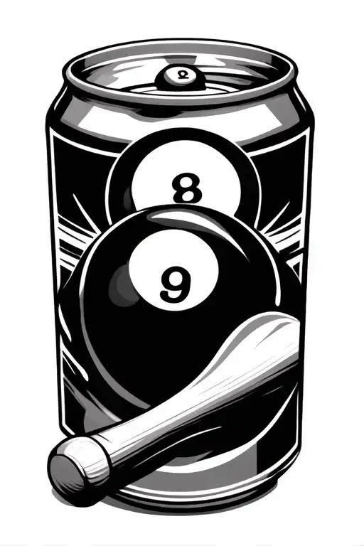 Beer Can And 9Ball And Pool Cue