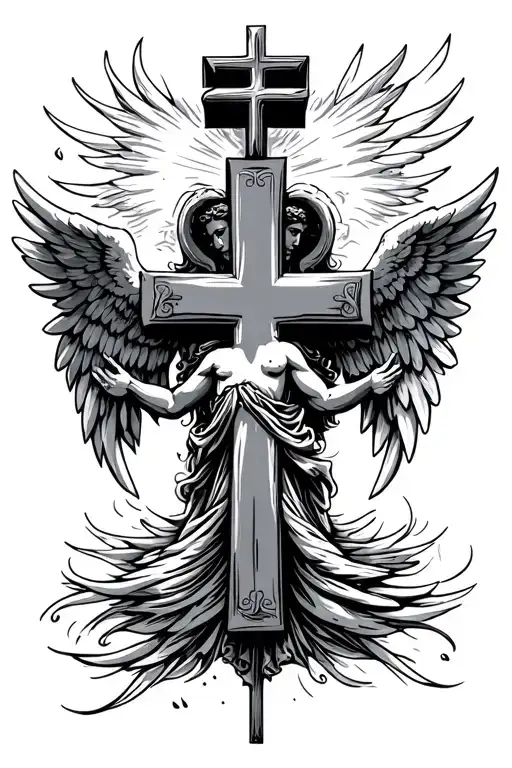 Holy Cross With Angel Wings Spread Wide