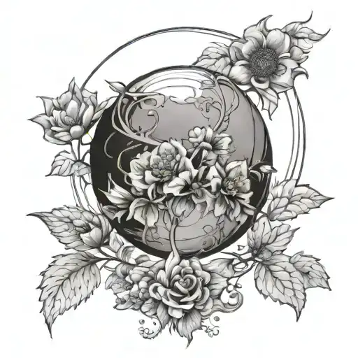 A Surreal Scene Of Flowers Growing On A Globe With The Sun Shining Above