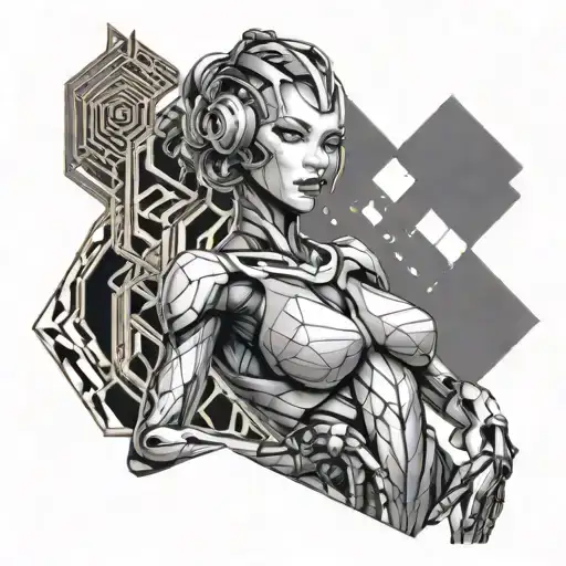 A Futuristic Depiction Of A Sexy Female Robot With Geometric Patterns In The Background