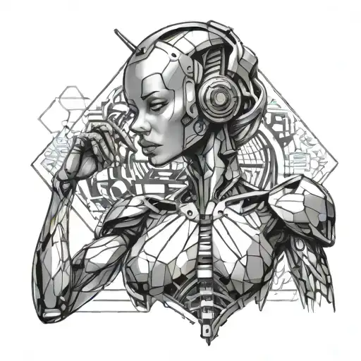 A Futuristic Depiction Of A Sexy Female Robot With Geometric Patterns In The Background