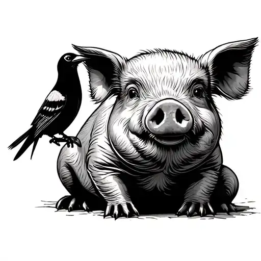 Pig With A Bird Sitting