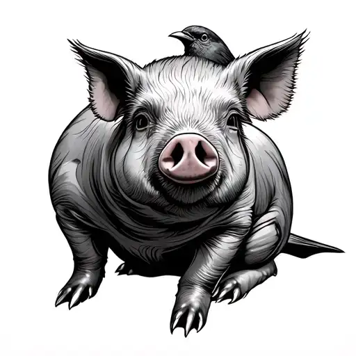 Pig With A Bird Sitting