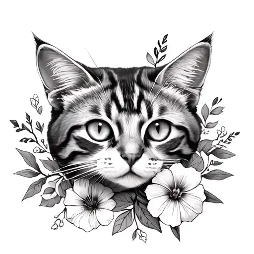 Cat And Flowers