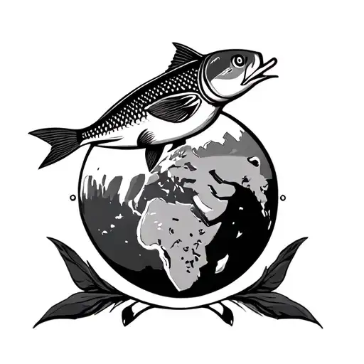 Head Of Dagobert Duck A Fish A Mountain On A World Globe