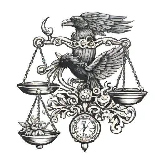 Libra Scales And Raven Flying